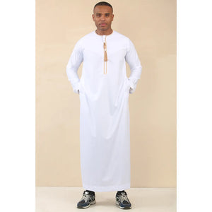 TT-003 - Men's Emirati Omani Thobe Gold Tassel Embroidery - White - Thobez - 12