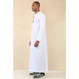TT-003 - Men's Emirati Omani Thobe Gold Tassel Embroidery - White - Thobez - 13