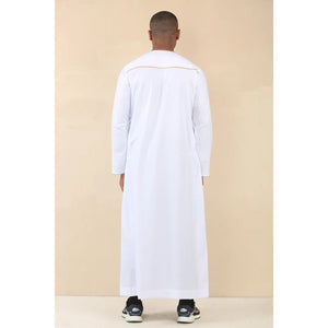 TT-003 - Men's Emirati Omani Thobe Gold Tassel Embroidery - White - Thobez - 14