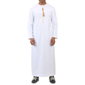 TT-003 - Men's Emirati Omani Thobe Gold Tassel Embroidery - White - Thobez - 8