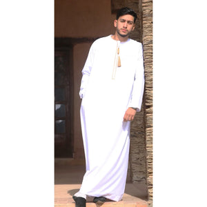 TT-003 - Men's Emirati Omani Thobe Gold Tassel Embroidery - White - Thobez - 9