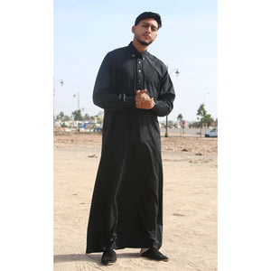 TT-004 - Men's Saudi Emirati Thobe Classic Shirt Collar - Black - Thobez - 23
