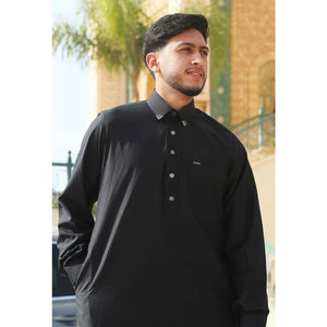 TT-004 - Men's Saudi Emirati Thobe Classic Shirt Collar - Black - Thobez - 24