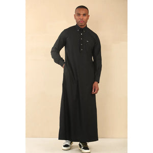 TT-004 - Men's Saudi Emirati Thobe Classic Shirt Collar - Black - Thobez - 26