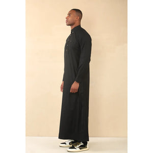 TT-004 - Men's Saudi Emirati Thobe Classic Shirt Collar - Black - Thobez - 27