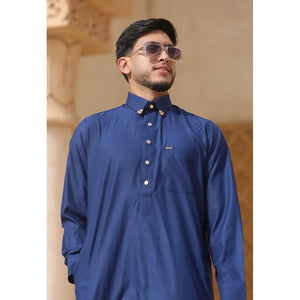 TT-004 - Men's Saudi Emirati Thobe Classic Shirt Collar - Navy - Thobez - 3