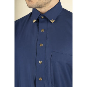 TT-004 - Men's Saudi Emirati Thobe Classic Shirt Collar - Navy - Thobez - 4