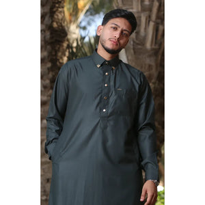 TT-004 - Men's Saudi Emirati Thobe Classic Shirt Collar - Olive - Thobez - 17