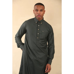 TT-004 - Men's Saudi Emirati Thobe Classic Shirt Collar - Olive - Thobez - 19