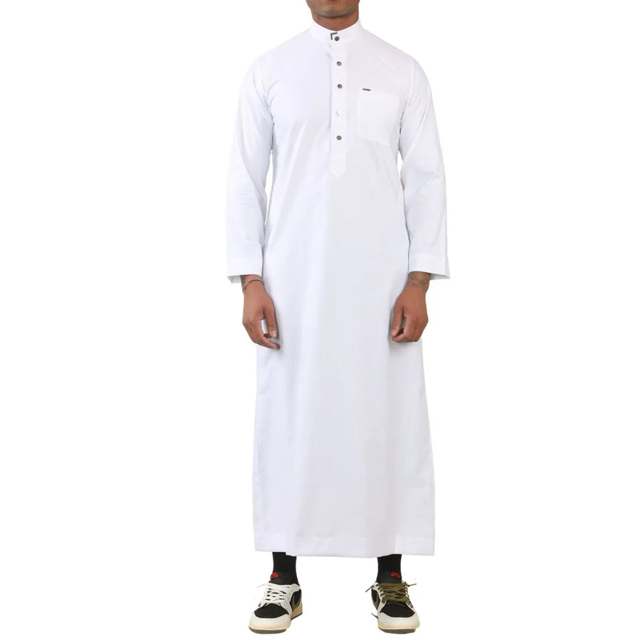 TT-005 - Men's Saudi Emirati Thobe Arab Nehru High Collar - White - Thobez - 1