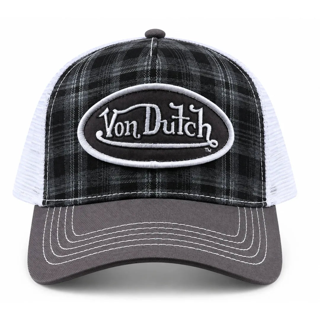 VDHH0055 - Casquette camionneur noir à carreaux réglable à pression - Von Dutch - 1