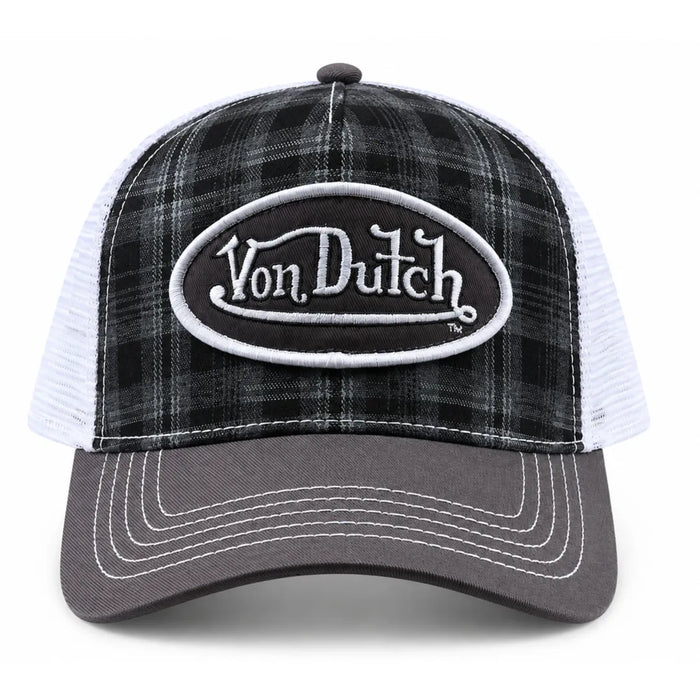 VDHH0055 - Black Grey Plaid Trucker Adjustable Snapback Cap - Von Dutch - 1