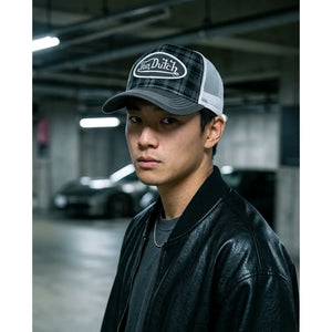 VDHH0055 - Casquette camionneur noir à carreaux réglable à pression - Von Dutch - 2
