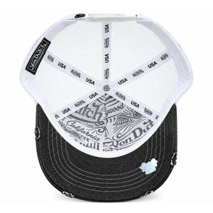 VDHH0060 - Cappellino in denim nero a rete bianca effetto consumato con chiusura a scatto - Von Dutch - 5