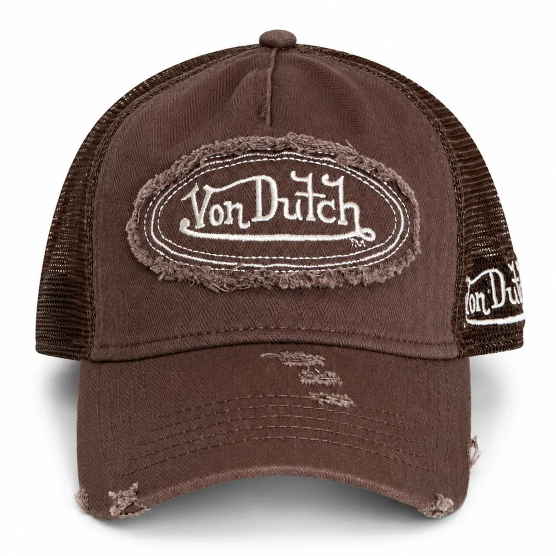 VDOSS260137 - Cappellino Trucker Marrone effetto consumato con chiusura a pressione - Von Dutch - 1