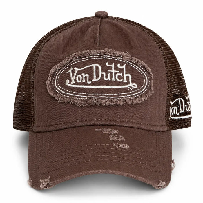 VDOSS260137 - Brown Distressed Trucker Snapback Cap - Von Dutch - 1