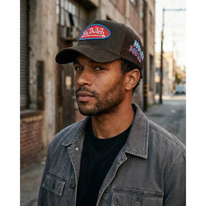 VDOSS260146 - Casquette trucker marron à broderie latérale et à fermeture pression réglable - Von Dutch - 2
