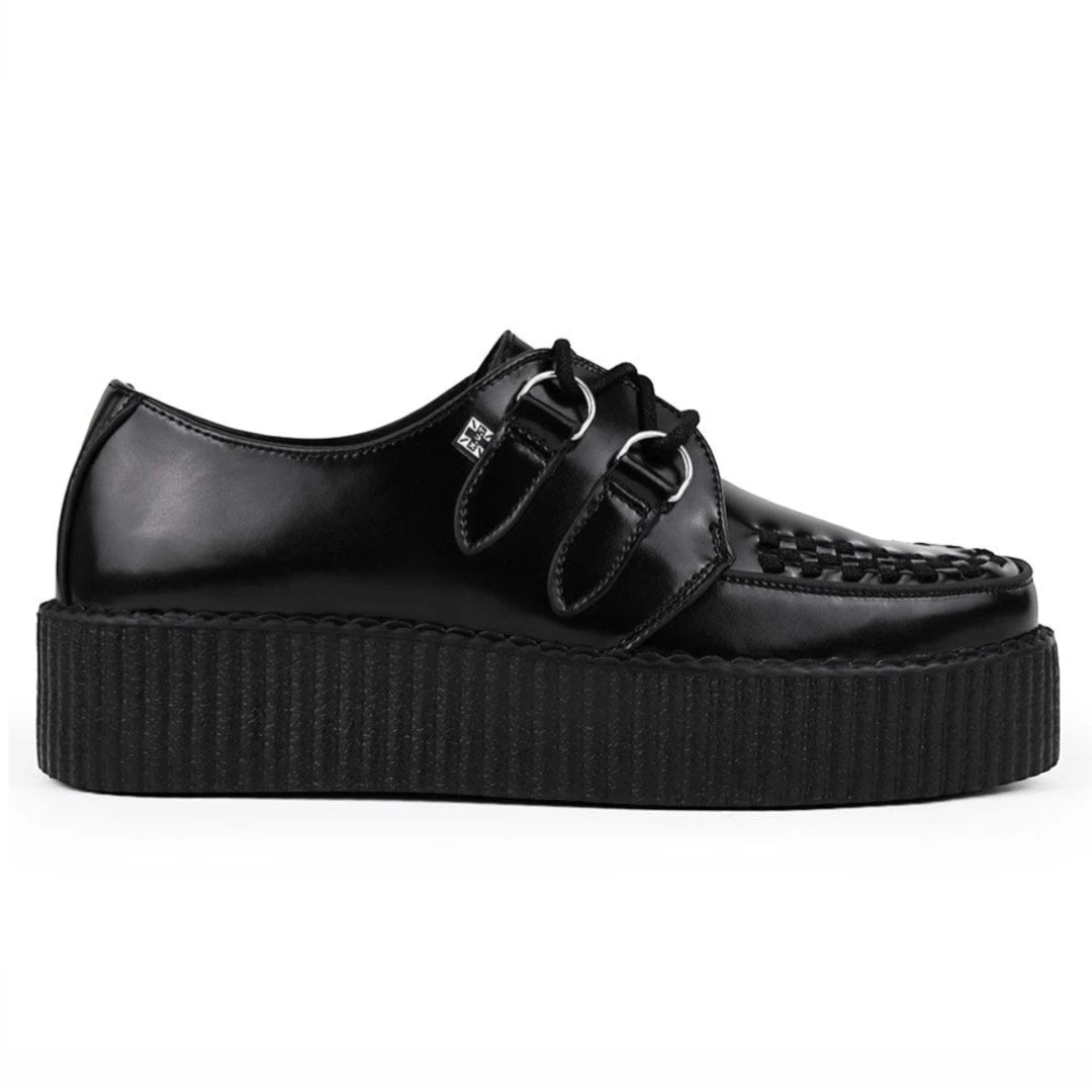 Viva High Creeper Scarpe Gotiche Stringate in Pelle Nera con Plateau - TUK - 1