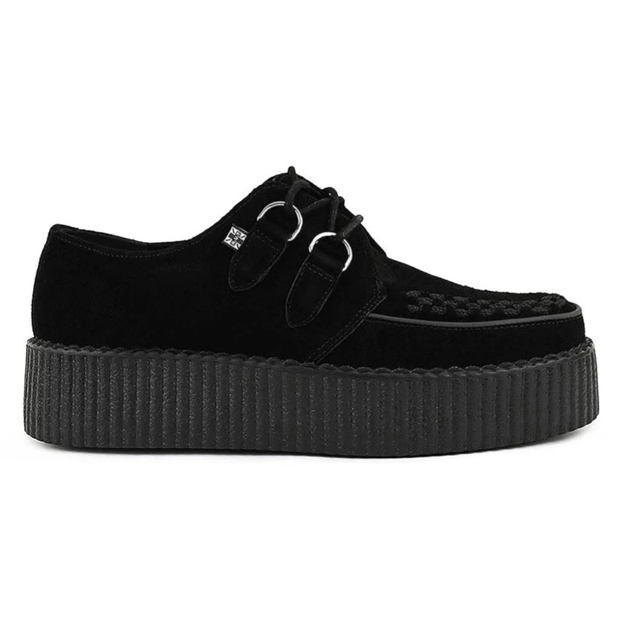 Viva High Creeper Black Suede Platform Lace-Up Goth Shoes - TUK - 1