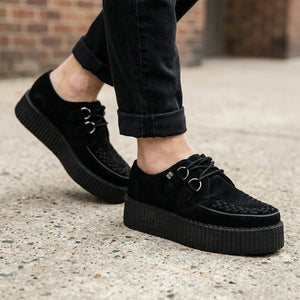 Scarpe gotiche Viva High Creeper in camoscio nero con platform e allacciatura - TUK - 2