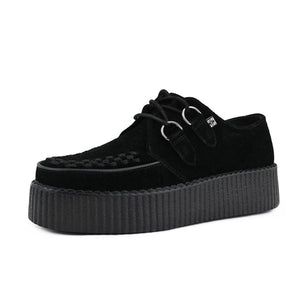 Scarpe gotiche Viva High Creeper in camoscio nero con platform e allacciatura - TUK - 5