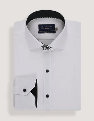 Chemise Formelle en Toile de Coton Blanche avec Détails Noirs - Chemise Élégante pour Hommes par - Brian Oak - 3