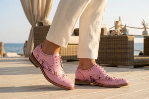 Wolf - Scarpe eleganti da uomo con punta ad ala e motivo floreale rosa - Justin Reess - 2