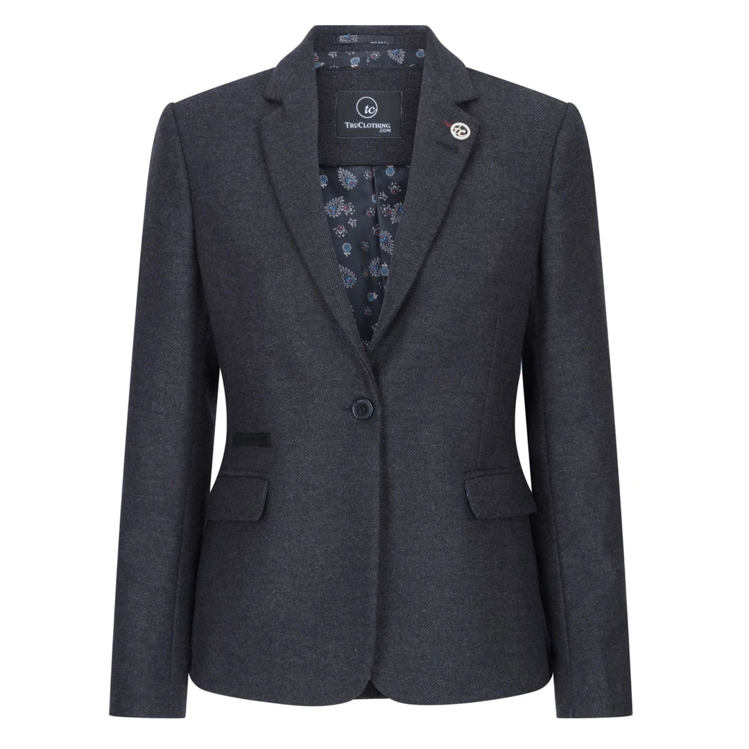 Women Black Blazer Waistcoat Tweed Herringbone Wool Classic 1920s - TruClothing.com - 1