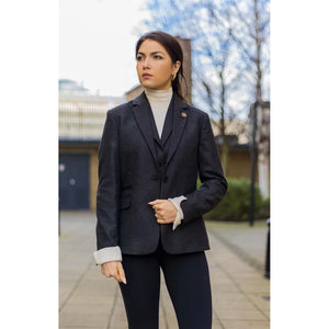 Women Black Blazer Waistcoat Tweed Herringbone Wool Classic 1920s - TruClothing.com - 2
