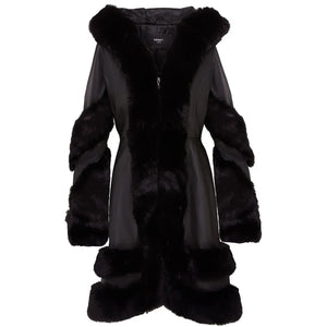 Women's Black Flared Hooded Leather Cape Coat - Infinity Leather - 2