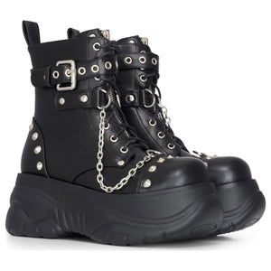Women's Black Platform Combat Vegan Leather Mid-Calf Boots - TruClothing.com - 3