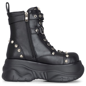 Women's Black Platform Combat Vegan Leather Mid-Calf Boots - TruClothing.com - 4