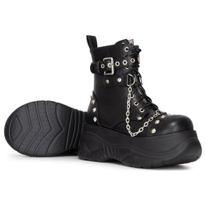 Women's Black Platform Combat Vegan Leather Mid-Calf Boots - TruClothing.com - 5