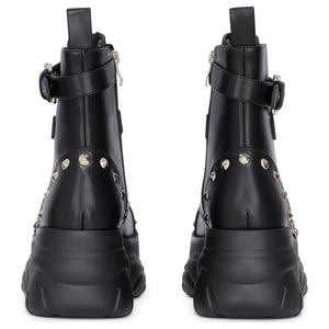 Women's Black Platform Combat Vegan Leather Mid-Calf Boots - TruClothing.com - 6