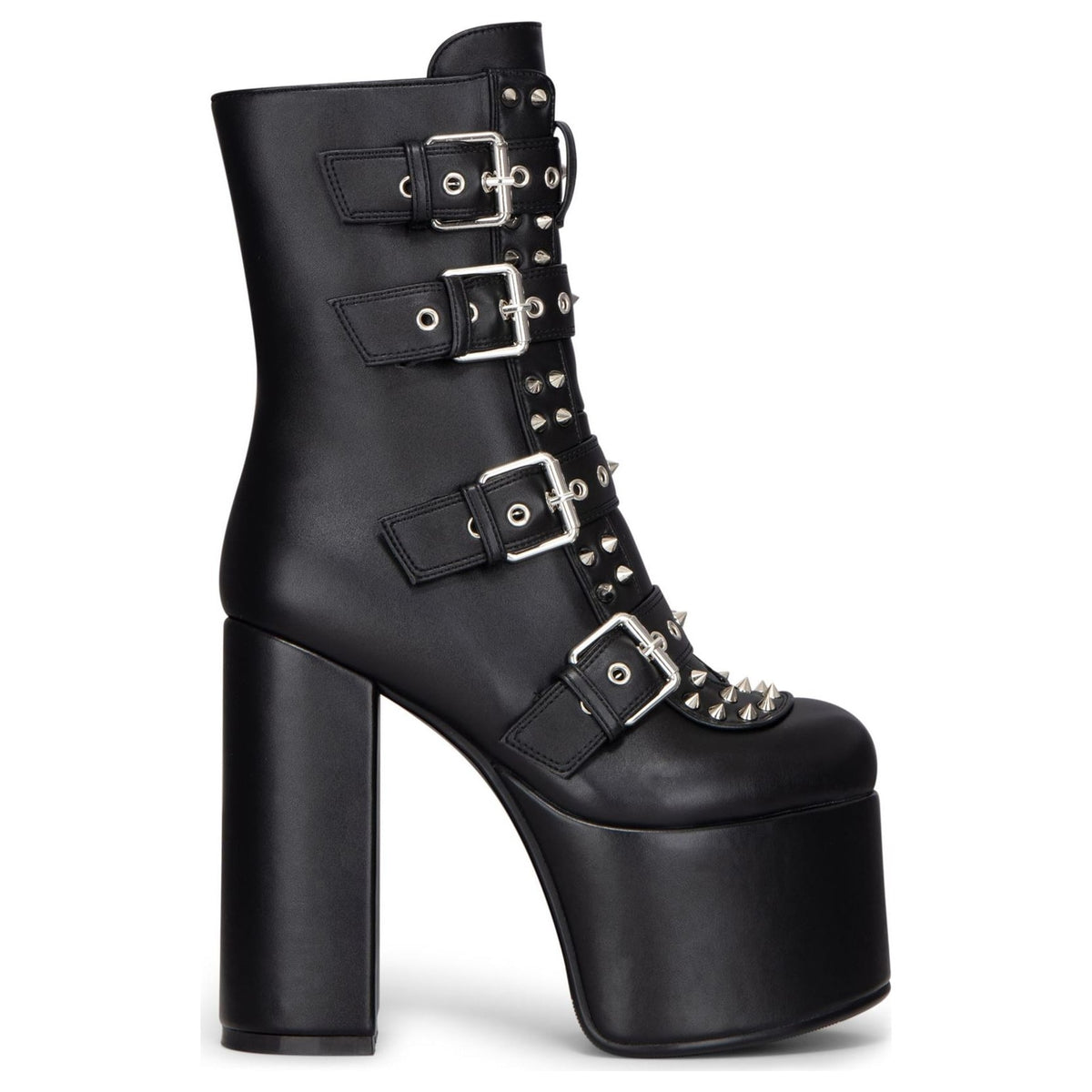 Women's Black Platform Mid-Calf Boots Vegan Leather Block Heel Booties - TruClothing.com - 1
