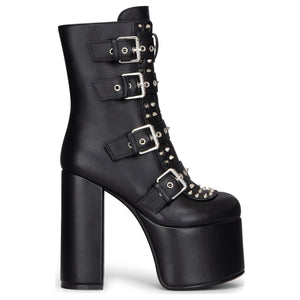 Women's Black Platform Mid-Calf Boots Vegan Leather Block Heel Booties - TruClothing.com - 1