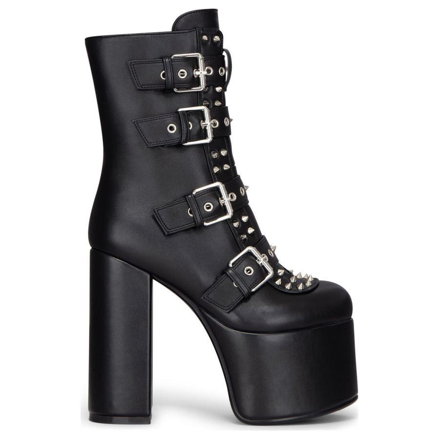 Czarne buty za kostkę damskie z wegańskiej skóry na platformie na słupku - TruClothing.com - 1