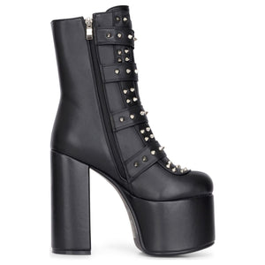Women's Black Platform Mid-Calf Boots Vegan Leather Block Heel Booties - TruClothing.com - 4
