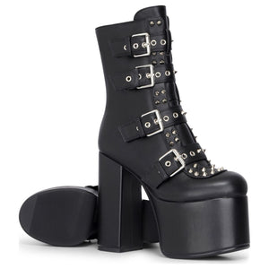 Women's Black Platform Mid-Calf Boots Vegan Leather Block Heel Booties - TruClothing.com - 5