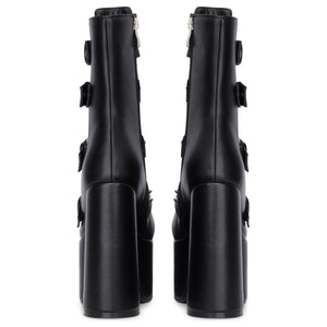 Women's Black Platform Mid-Calf Boots Vegan Leather Block Heel Booties - TruClothing.com - 6