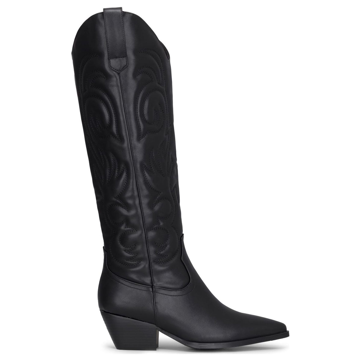 Bottes femme noires en cuir végan embossé à coutures cow-boy - TruClothing.com - 1