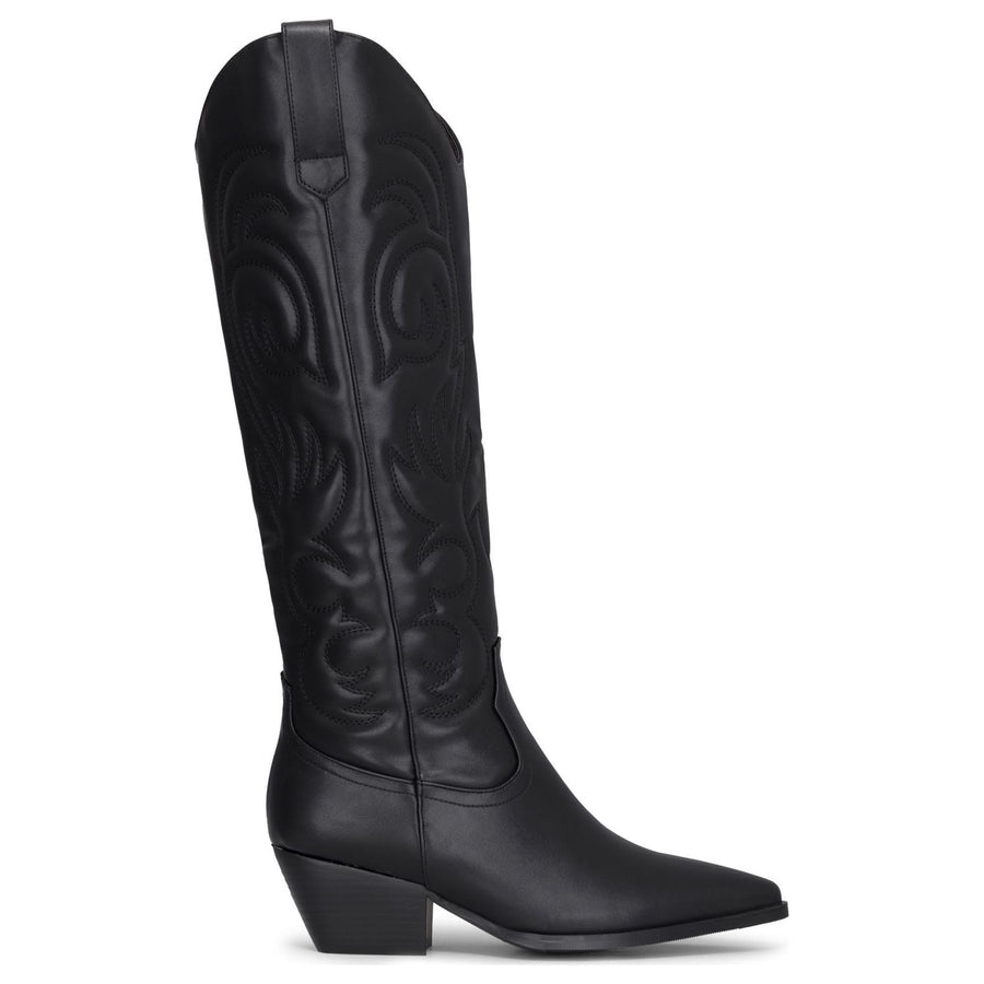 Czarne buty za kostkę damskie z wegańskiej skóry z tłoczonym przeszyciem kowbojskie - TruClothing.com - 1