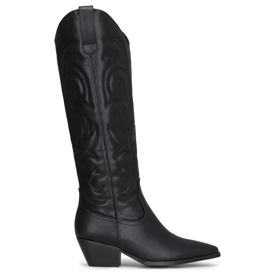 Bottes femme noires en cuir végan embossé à coutures cow-boy - TruClothing.com - 1