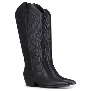 Bottes femme noires en cuir végan embossé à coutures cow-boy - TruClothing.com - 3
