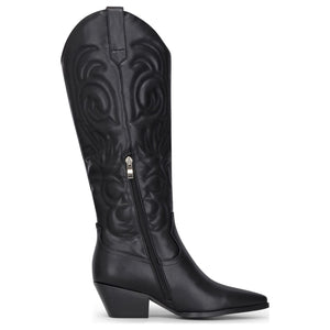Bottes femme noires en cuir végan embossé à coutures cow-boy - TruClothing.com - 4