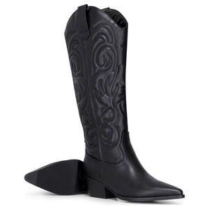 Bottes femme noires en cuir végan embossé à coutures cow-boy - TruClothing.com - 5