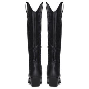 Bottes femme noires en cuir végan embossé à coutures cow-boy - TruClothing.com - 6
