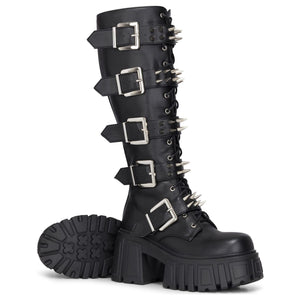 Stivali donna neri in pelle vegana al ginocchio anfibi con plateau stile gotico punk - TruClothing.com - 5