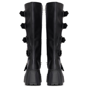 Stivali donna neri in pelle vegana al ginocchio anfibi con plateau stile gotico punk - TruClothing.com - 6