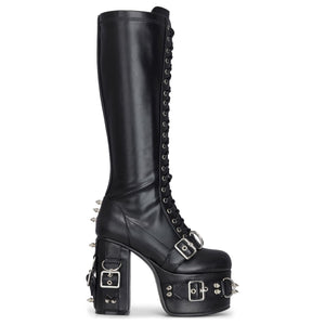 Schwarze kniehohe hohe gotische Plateau-Stiefel aus veganem Leder für Damen - TruClothing.com - 1